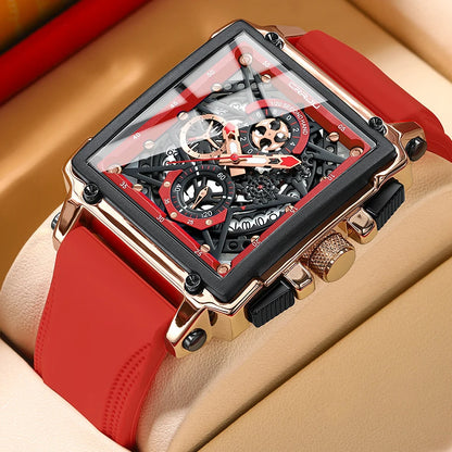 CRRJU Fashion Sports Watches with Large Dial Unique RectangularHollow Design Quartz Wristwatches with Chrongraph Auto Date