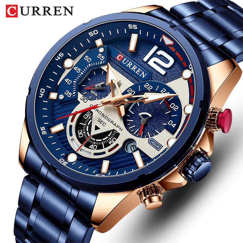 CURREN New Green Mens Watches Top Brand Luxury Stainless Steel Quartz Watch Men Sport Date Male Clock Waterproof Wristwatch