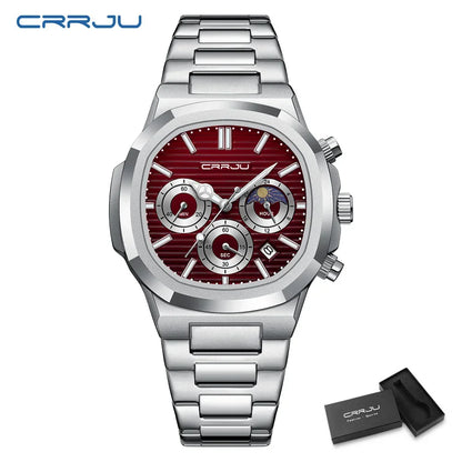 CRRJU Men's Watch Waterproof Luminous Wrist Watch Quartz Stainless Steel Watch for Men Pilot Top Brand Male Watches Chronograph