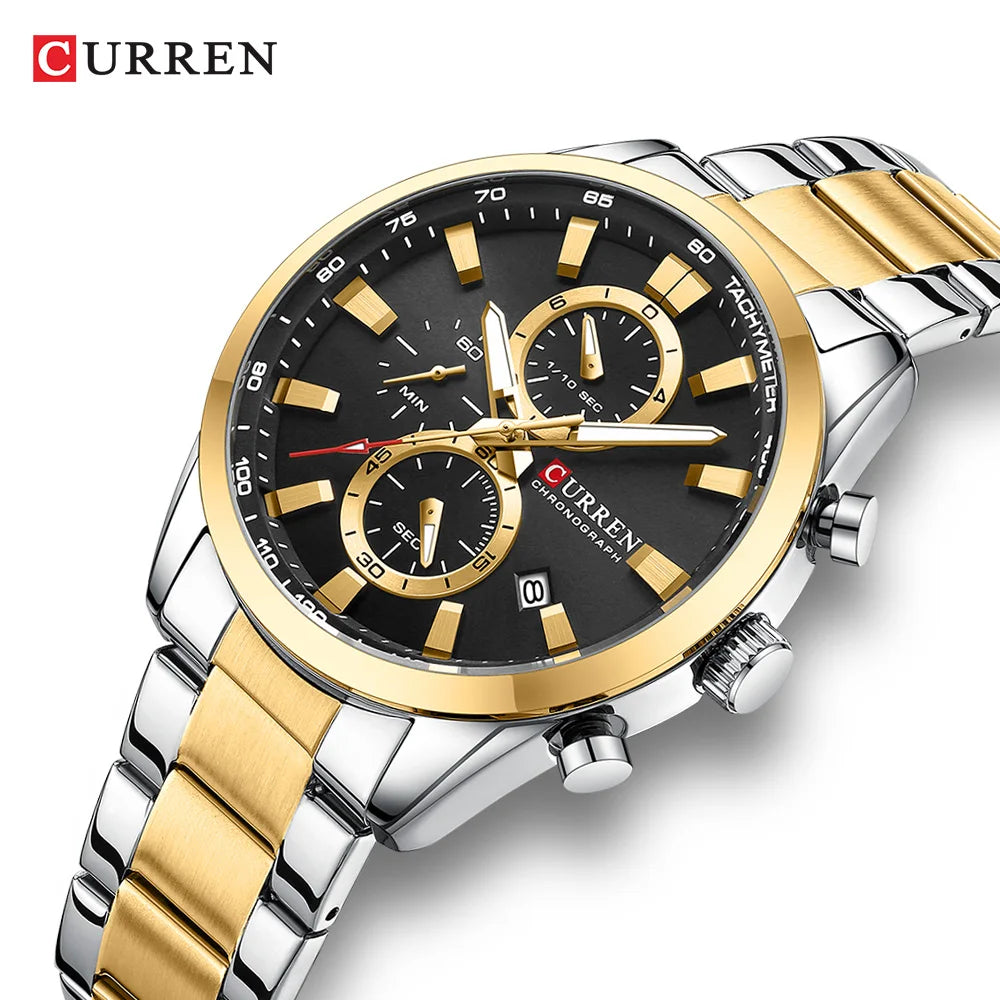 CURREN Quartz Chrono Sport Watch Brands for Men - Stainless Steel Bracelet and Multifunctional Dial